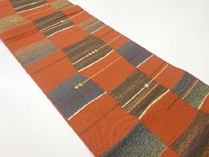 本場筑前博多横縞に抽象市松模様織出し名古屋帯